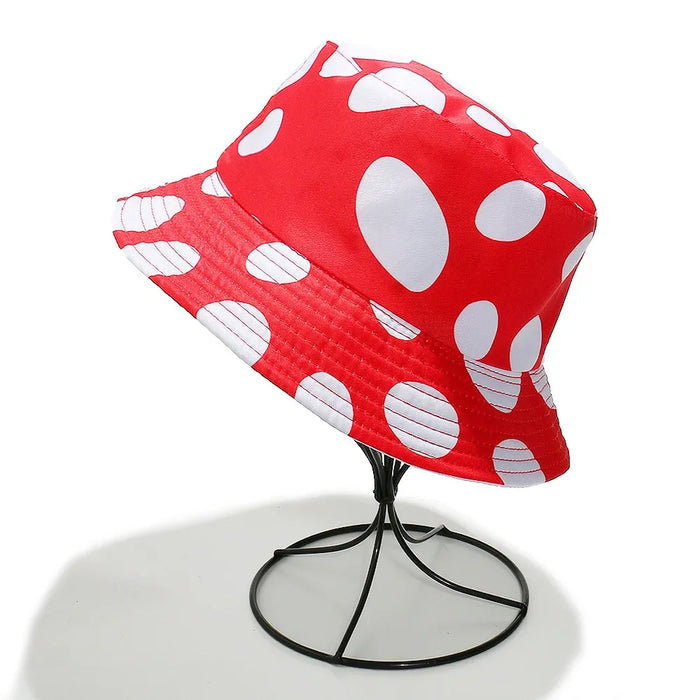 Wholesale Childlike Red and White Mushroom Pattern Double-sided Fisherman Hat for Men and Women Sun Hat