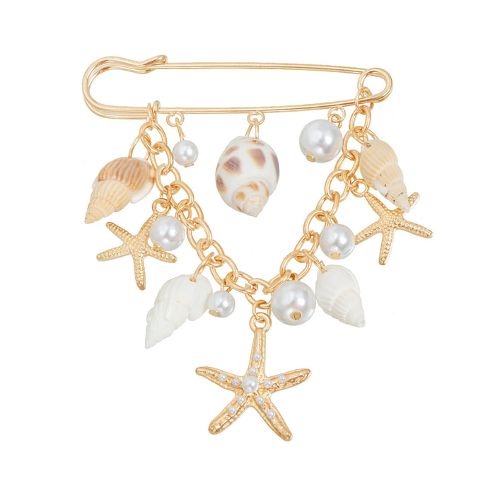 Wholesale Summer Conch Shell Starfish Dot Diamond Pearl Brooch