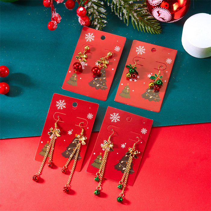Wholesale Electroplated Alloy Bow Tassel Bell Earrings Christmas Jewelry Accessory