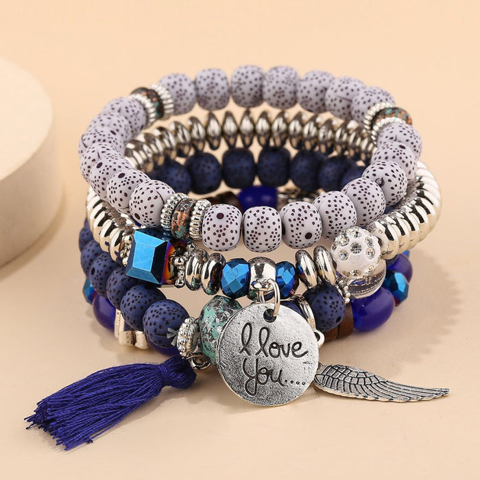 Wholesale Layered Turquoise Leaf Bracelet Set 4-Piece Fashion Jewelry Accessory MOQ≥2