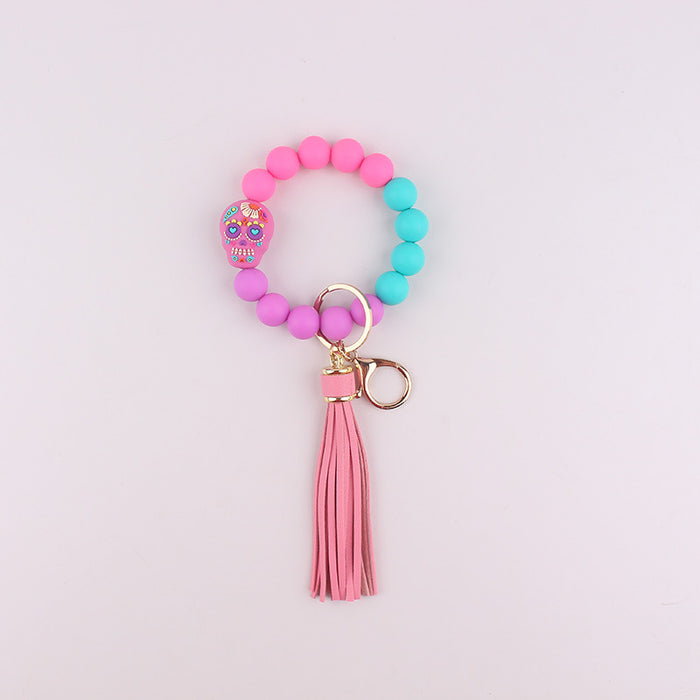 Wholesale  Food Grade Silicone Bunny Bracelet Wrist Keychain Tassel Bracelet
