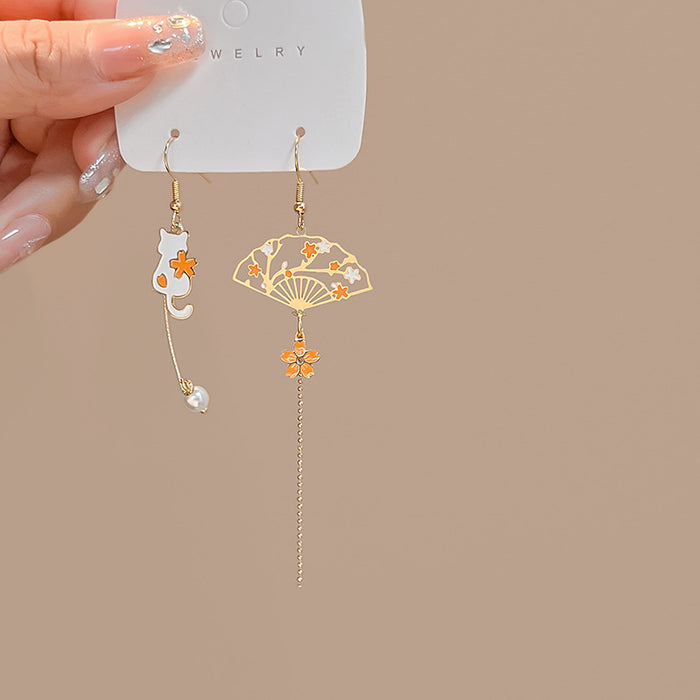 Wholesale Fashionable cartoon earrings, fan-shaped pearl pendant, gentle ear hook