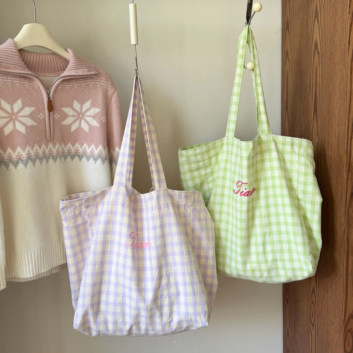 Wholesale Checkered Embroidered Shoulder Bag Double sided Back Sail Bag Art Versatile