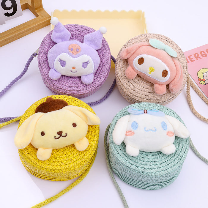 Wholesale Children's Straw Bag Cute Cartoon Big Ears Dog Children's Coin Purse Crossbody Small Bag Woven