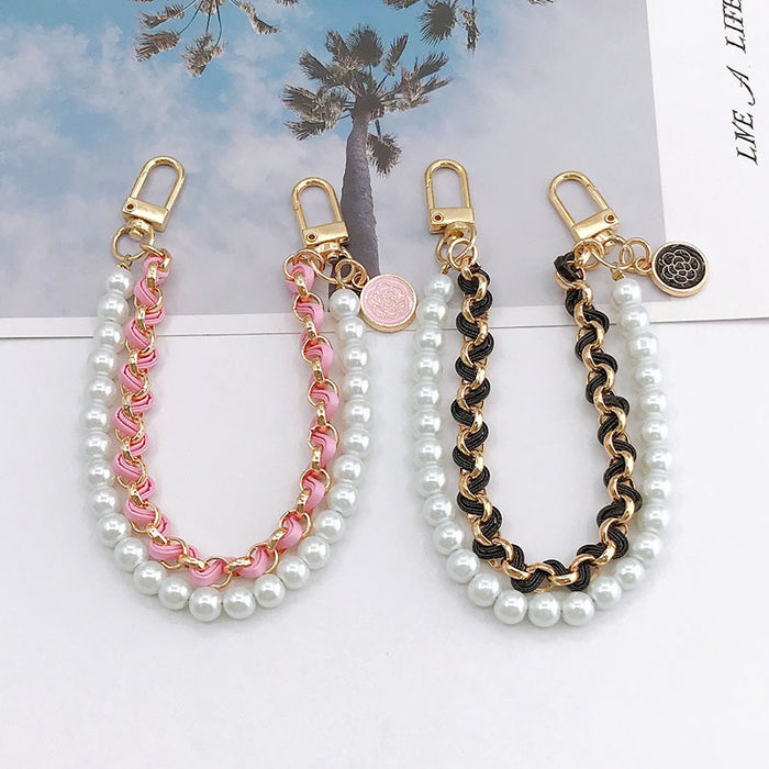 Wholesale Pearl Handheld Chain DIY Mobile Phone Case Accessories Metal Chain Keychains JDC-KC-GL003