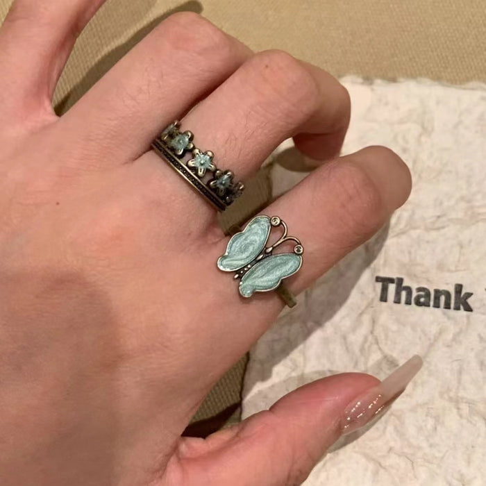 Wholesale Greek Flora Retro Distressed Blue Flower Oil Drop Ring