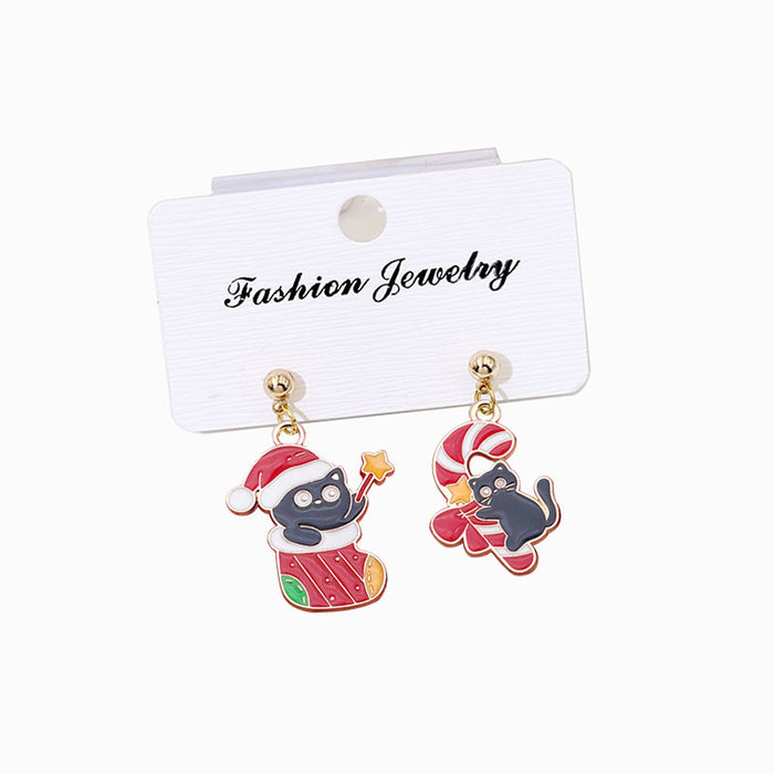Wholesale Metal Alloy Christmas Earrings Cute Black Cat Design Party Gift for Women MOQ≥2