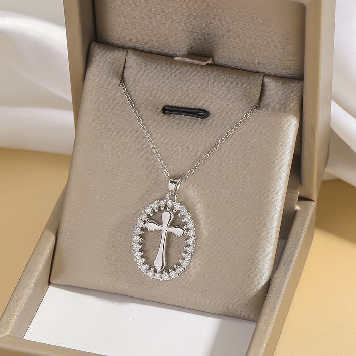 Wholesale Fashion colored zircon cross necklace, niche design accessory, collarbone chain