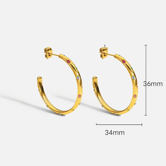 Wholesale   Stainless Steel C-shaped Colorful Zirconia Earrings White Zirconia Hoop Earrings  Women's Jewelry
