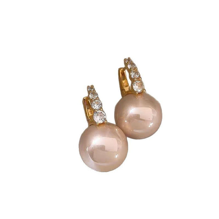 Wholesale New earrings with sparkling diamonds, pink pearl earrings, high-end style, fashionable and versatile earrings