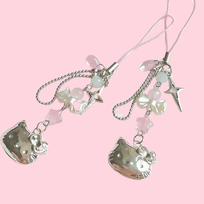 Wholesale cartoon kt girl heart beaded mobile phone chain