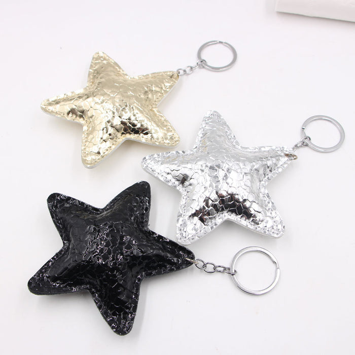 Wholesale Large Pleated Leather Five-Pointed Star Keychain Lanyard with Pendant Accessories
