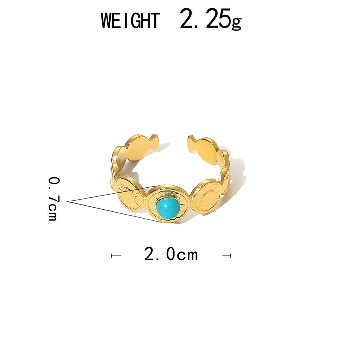 Wholesale Stainless Steel Gold Turquoise Adjustable Rings