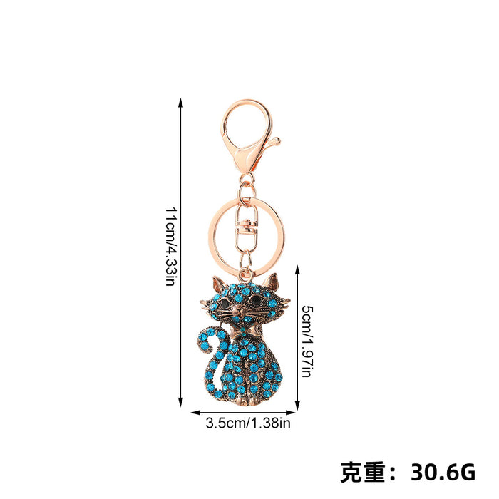 Wholesale Zinc Alloy Gold Bronze Cat Keychain Rhinestone Design Stylish Bag Charm Car Key Accessory