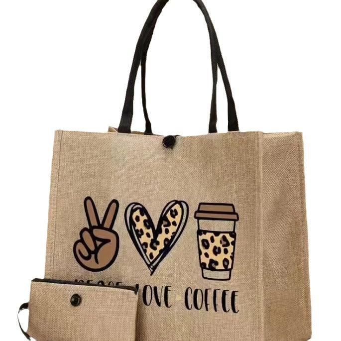 Wholesale Linen bag burlap bag printed two-piece handbag