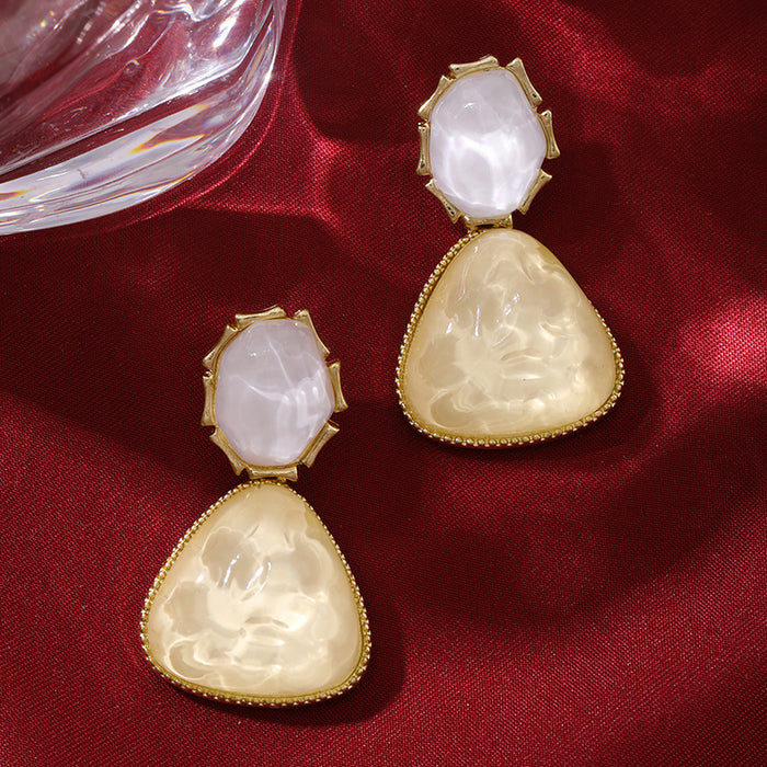 Wholesale Color blocking water ripple retro triangular circular unique light luxury design earrings