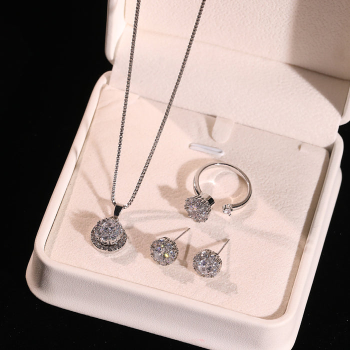 Wholesale Necklace, rotatable ring, earrings, titanium steel necklace, three piece set, niche zircon collarbone chain