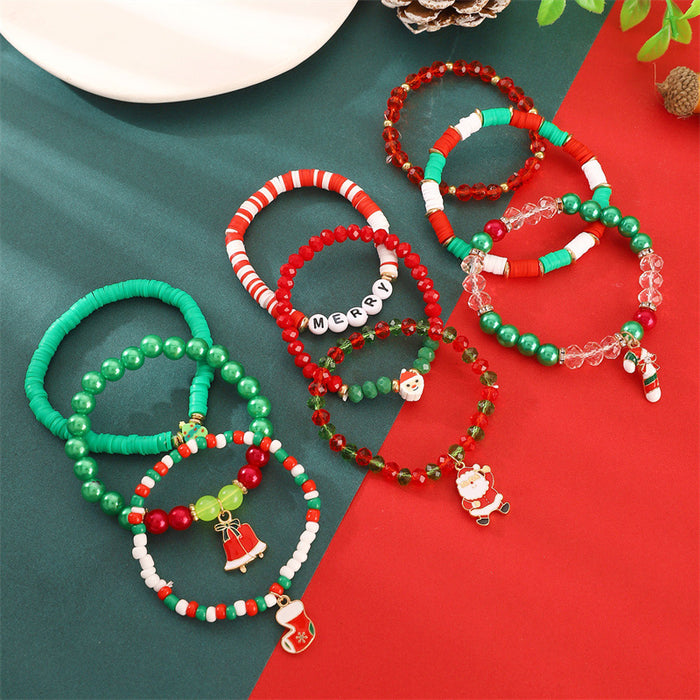 Wholesale Polymer Clay Christmas Bracelet Set Snowflake Santa Design Fashion Accessory Gift