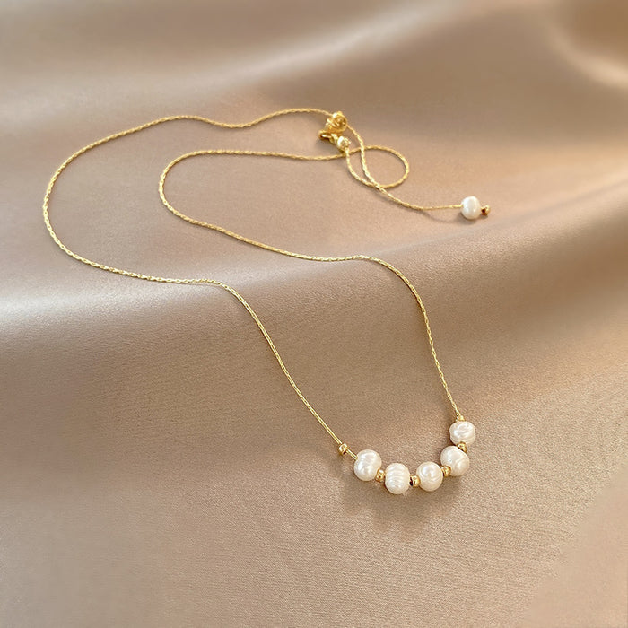 Wholesale Natural pearl gold round ball necklace