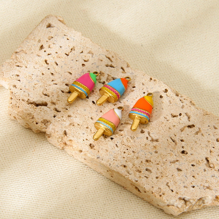 Wholesale Fashionable and cute colorful dripping oil ice cream popsicle pendant with gold-plated stainless steel DIY accessories