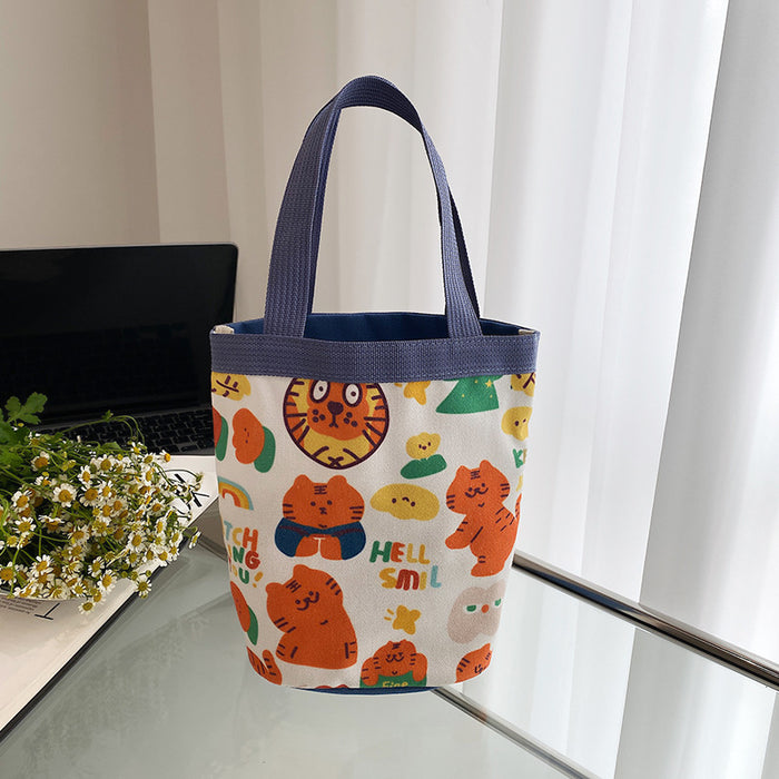 Wholesale Cute cartoon printed bucket bag, hand-held canvas bag