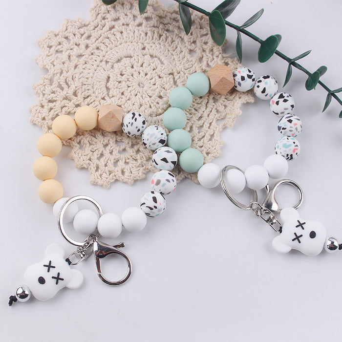 Wholesale Cartoon Silicone Beaded Bracelet Keychain JDC-KC-GuangTian041