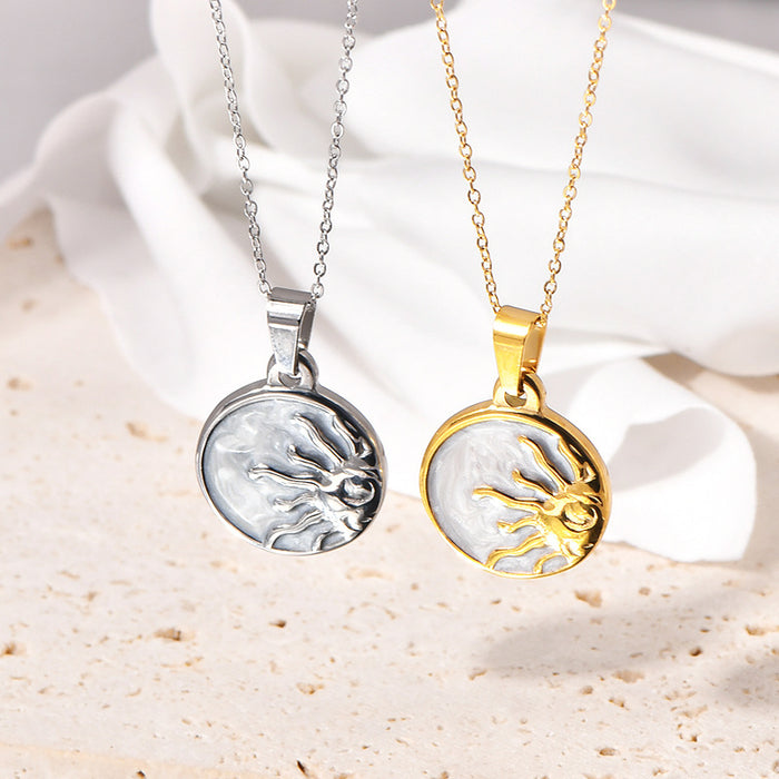 Wholesale  Simple Popular Steel Natural Shell Sun Totem Pendant Necklace