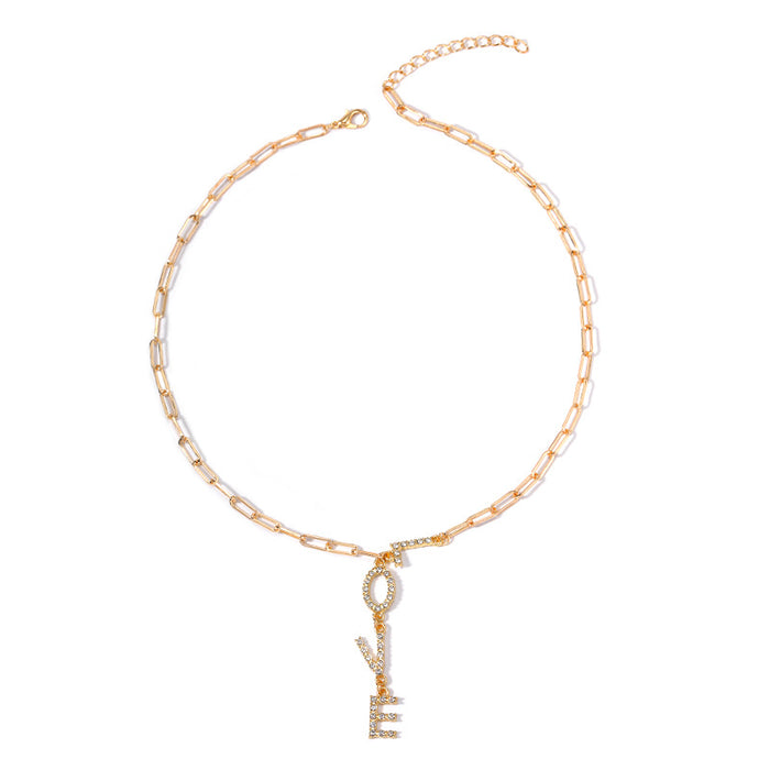 Wholesale Letter studded diamond collarbone chain, niche design, alloy necklace, versatile for women