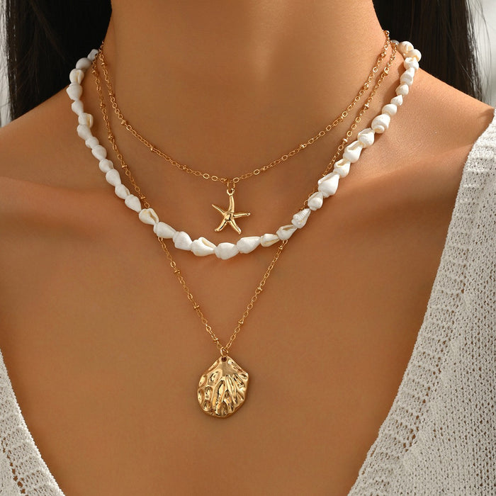 Wholesale Zinc Alloy Layered Necklace with nut Tree Starfish Flower Pendant