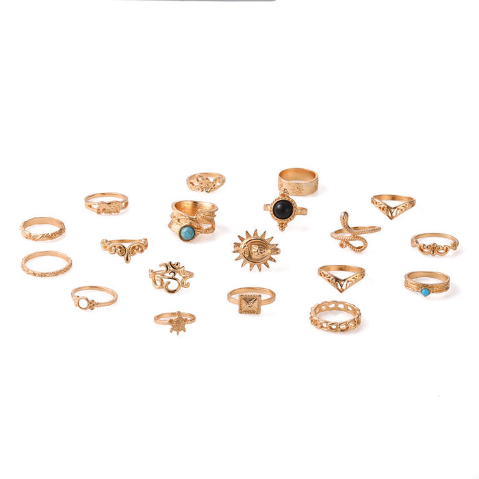 Wholesale Turquoise Snake-shaped Turtle 19-piece Set Rings