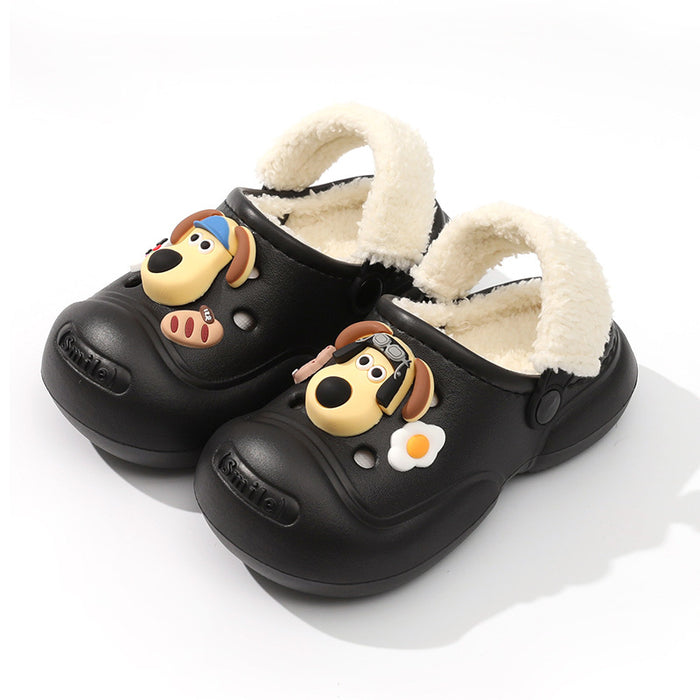 Wholesale Children' s cotton slippers winter  boys and girls home warm cotton shoes medium and big children cartoon outer wear plush shoes