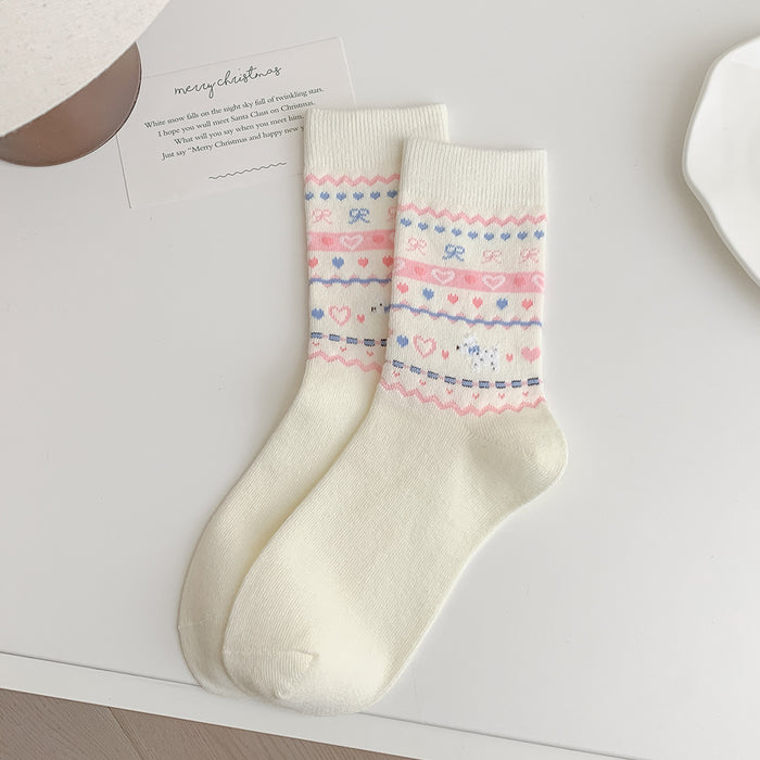 Wholesale Cute butterfly knot pile socks in the middle tube, retro style