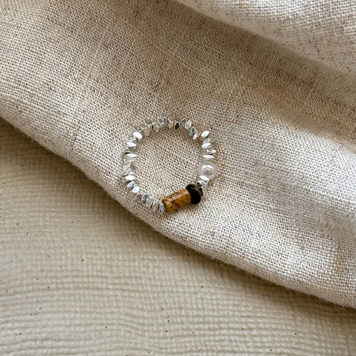 Wholesale  Vintage brown tiger eye stone broken silver beaded ring Joker ring jewelry