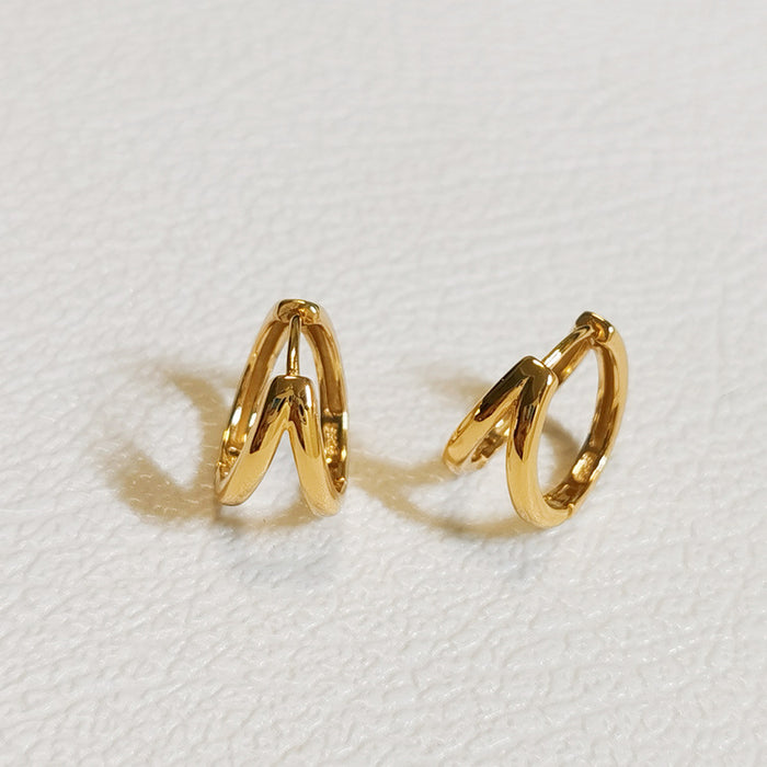 Wholesale High end, simple and fashionable earrings with a geometric ear clasp, personalized and cool style, double layered circle