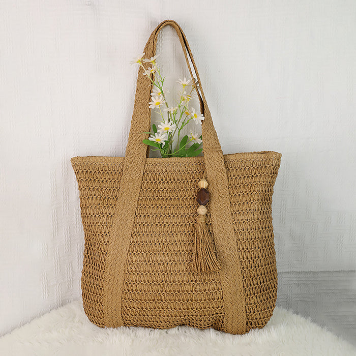 Wholesale Woven Bag with Tassels, Versatile Large-Capacity Woven Straw Bag