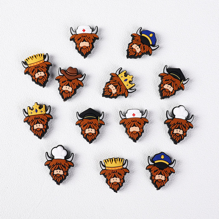 Wholesale 20pcs cartoon highland cow silicone beads children' s food grade animal tooth glue mixed nurse silicone beads