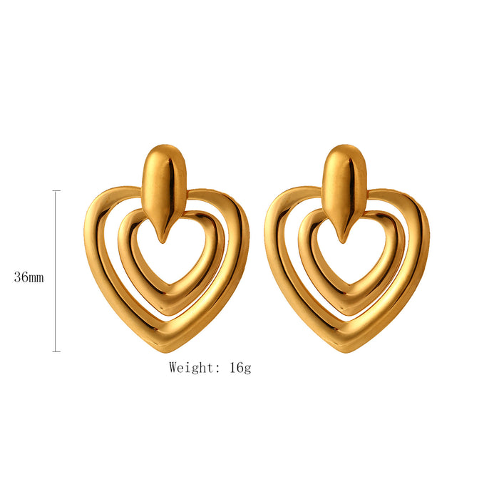 Wholesale Light luxury stainless steel double ring earrings with high-end feel, double-layer heart-shaped earrings wholesale