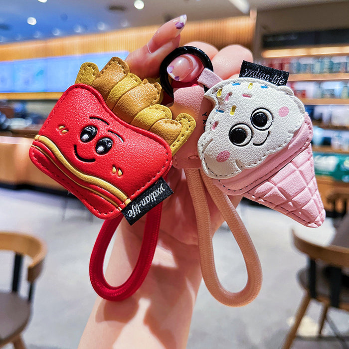 Wholesale Creative cartoon leather snacks, keychains, cute French fries, exquisite bags, pendants, small gifts