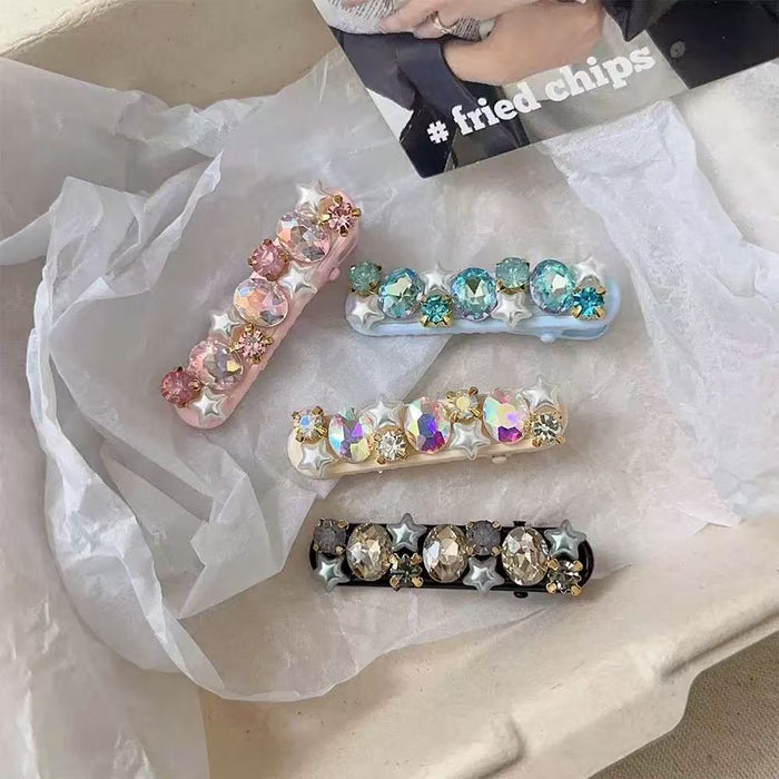 Wholesale Advanced Glittering Diamond Pentagram Pearl Inlaid Diamond Duckbill Clip with Hairpin Edge Clip