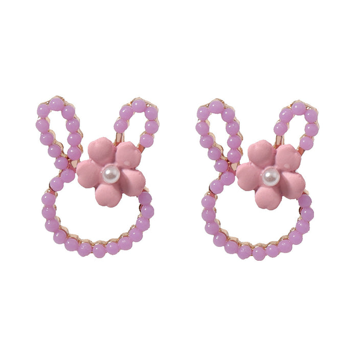 Wholesale Rabbit Head Alloy Inlaid Rice Bead Earrings JDC-ES-YueLi027