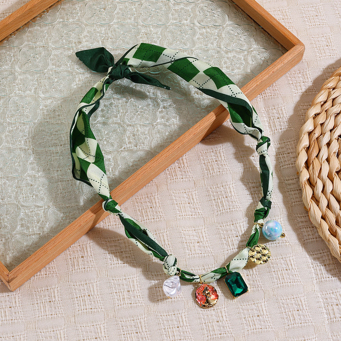 Wholesale Jewelry Summer Silk Scarf Necklace Multi-Pendant Pearl Colorful Silk Scarf Necklace