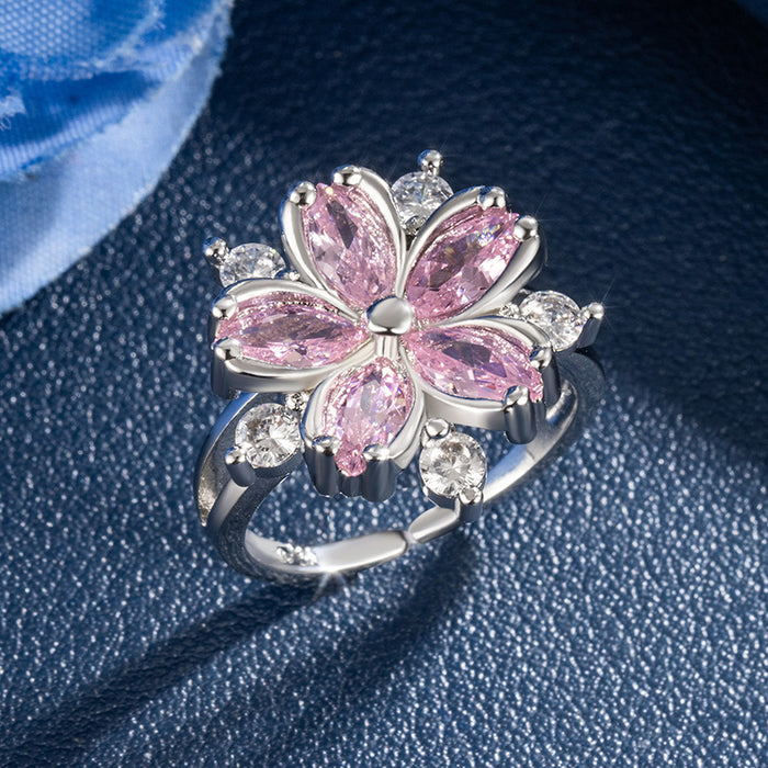 Wholesale Pink exaggerated ring flower ring for women