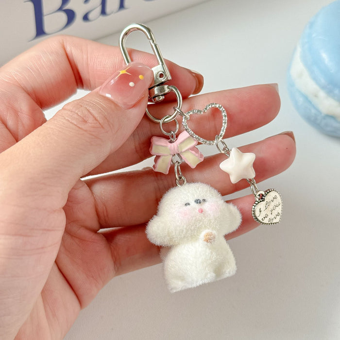 Wholesale Flocked Bear Mobile Phone Pendant Girl Heart Bow Bag Pendant Accessories Car Keychain