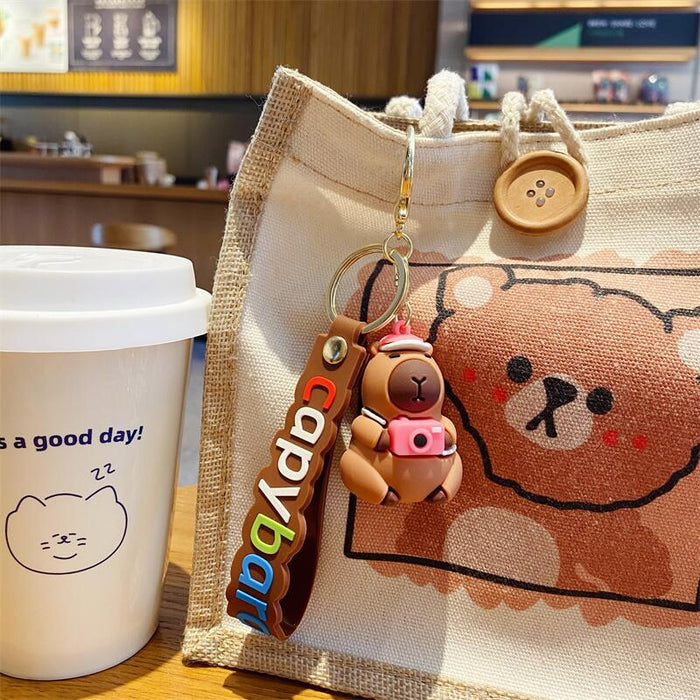 Wholesale Lovable Cabibala Keychain Cartoon Water Guinea Pig Doll Small Pendant Couple Key Chain School Bag Hanging Ornaments