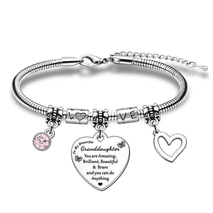 Wholesale Stainless steel chain bracelet with hollowed out heart-shaped circular hanging tag, engraved pendant, diamond inlaid butterfly pendant, stainless steel bracelet
