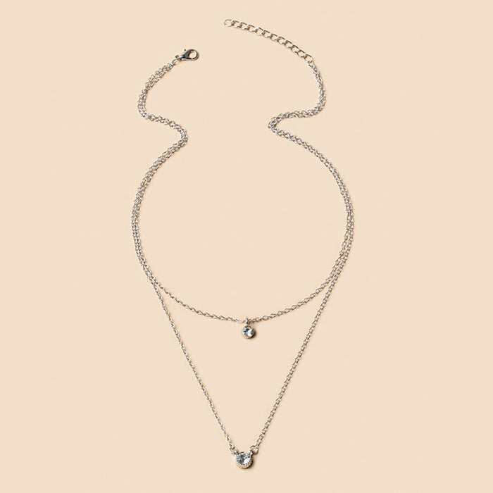 Wholesale New necklace creative simple small round diamond circle double-layer necklace