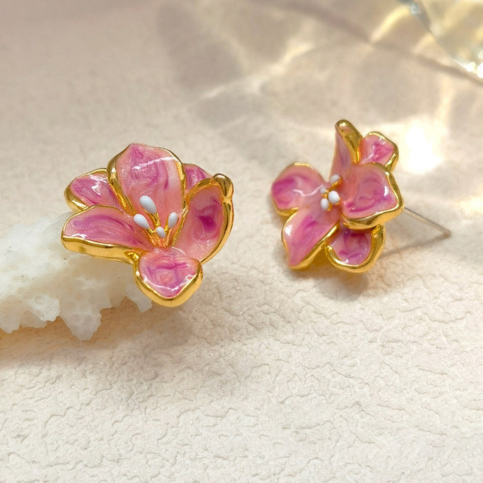 Wholesale Silver needle oil drop flower geometric earrings  summer new all-match earrings