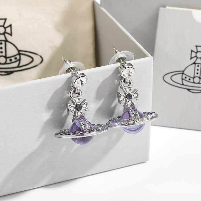 Wholesale Super sparkly Saturn gradient full diamond 3D stainless steel necklace