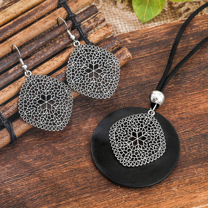 Wholesale Ethnic Geometric Antique Silver Alloy Earring Necklace Set - 4 Styles MOQ≥2