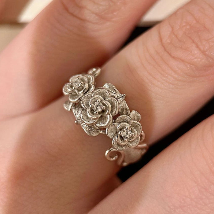 Wholesale Vintage silver brushed rose ring with a fashionable and personalized temperament